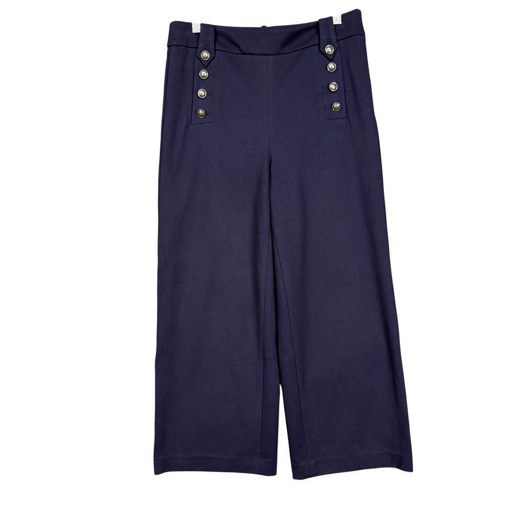 Talbots Sailor Pants Womens 8 Navy Blue Wide Leg Button Front Nautical Workwear